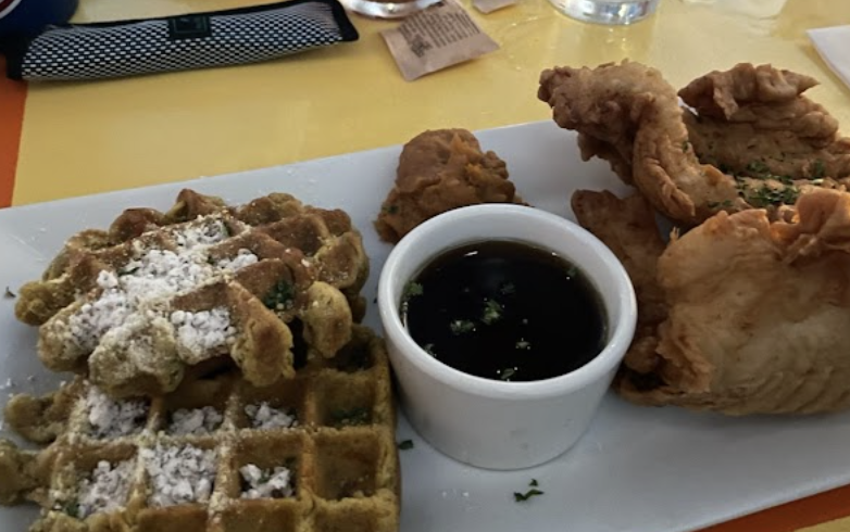 The Flaming Buoy Filet Co signature dishes Lobster Mac & CheeseKey Lime PastaChicken and Waffles